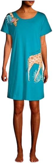 Secret Treasures I Love Long Weekends Bright Teal Giraffe Nightgown