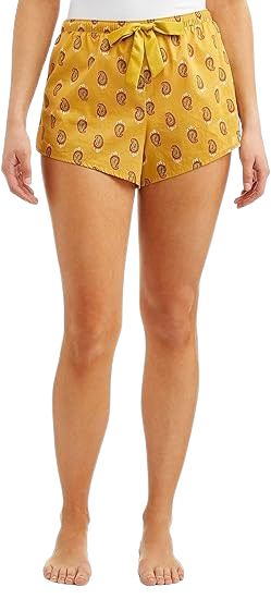 Gold Paisley Cotton Woven Sleep Lounge Shorts for Women