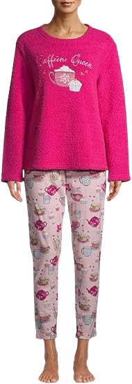 Caffeine Queen Plush Sherpa Long Sleeve Pajama Set by Secret Treasures