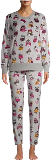 Secret Treasures Ivory & Purple Heart Print Plush Bathrobe for Women